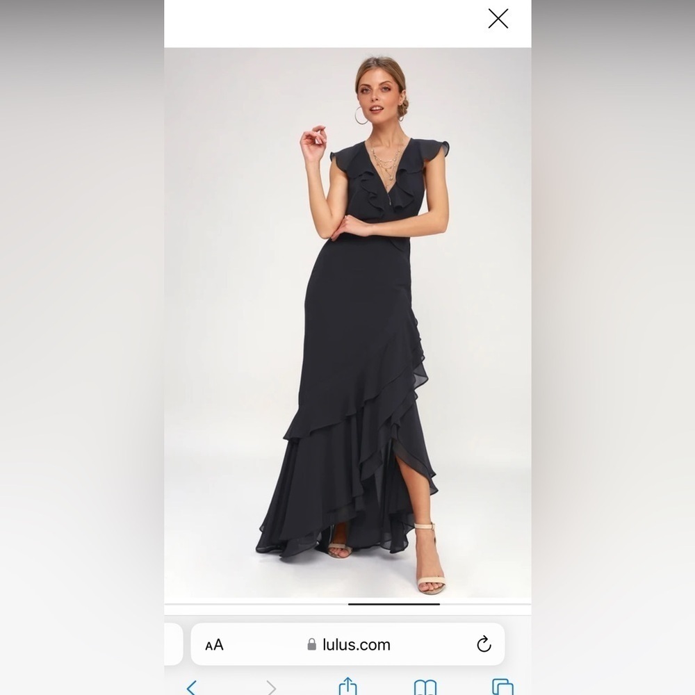 Lulus c/med collective Be About You Washed Navy Ruffled Asymmetrical Maxi Dress - Picture 5 of 16